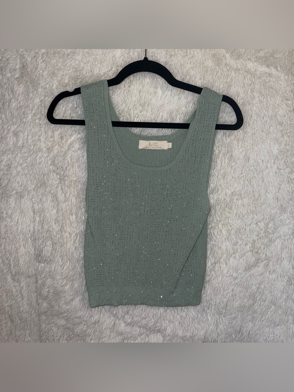 Lizette Collection Rhinestone Light Green Knit Sweater Tank Muscle Womens Large